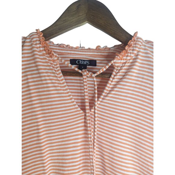 Chaps Women's Orange & White Striped T-Shirt Flutter Sleeves Front-Tie Sz M - Picture 3 of 8